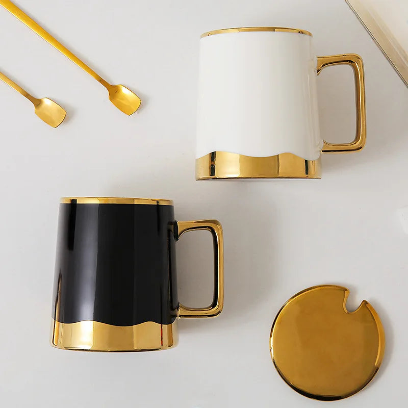 Zogifts Nordic Simple Light Gold Hand Printed Office Gift Ceramic Glazed Coffee Mugs Luxury Eco Friendly Travel Mug