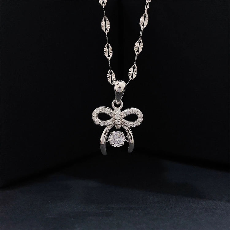 New Arrival Bowknot Design 925 Sterling Silver Cubic Zirconia Bowknot Necklace for Ladies Gift