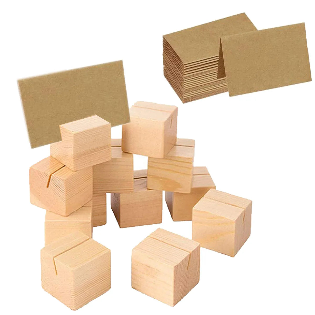 Table Number Square Stand Unfinished Pine Wooden Fashionable Business Card Display Holder Custom Logo for Restaurant Hotel Use