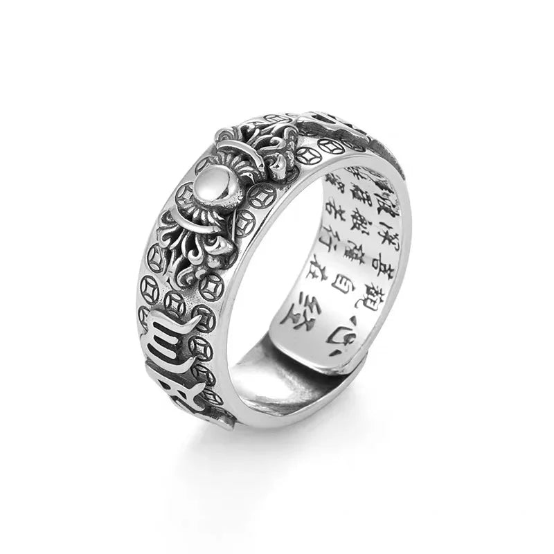 Silver Pixiu Ring Silver Feng Shui Rings Amulet Lucky Wealth Jewelry Adjustable Ring for Women Men