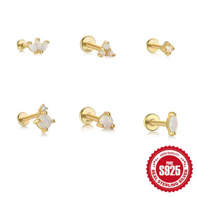 Fine 925 Silver Opal Stud Earrings for Women 18K Gold Plated 925 Sterling Silver Opal Puncture Earrings Fashion Jewelry Set