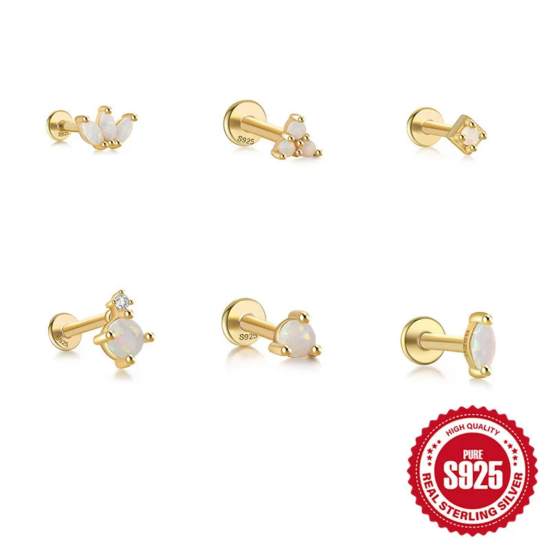 Fine 925 Silver Opal Stud Earrings for Women 18K Gold Plated 925 Sterling Silver Opal Puncture Earrings Fashion Jewelry Set