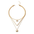 Bohemian Punk Style Zircon Eye Shaped Sun Pendant Multi Layered Necklaces for Women