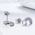 Hot Selling 925 Sterling Silver Rainbow Zircon Lovely Ladies Rhodium Plated Stud Earring Jewelry