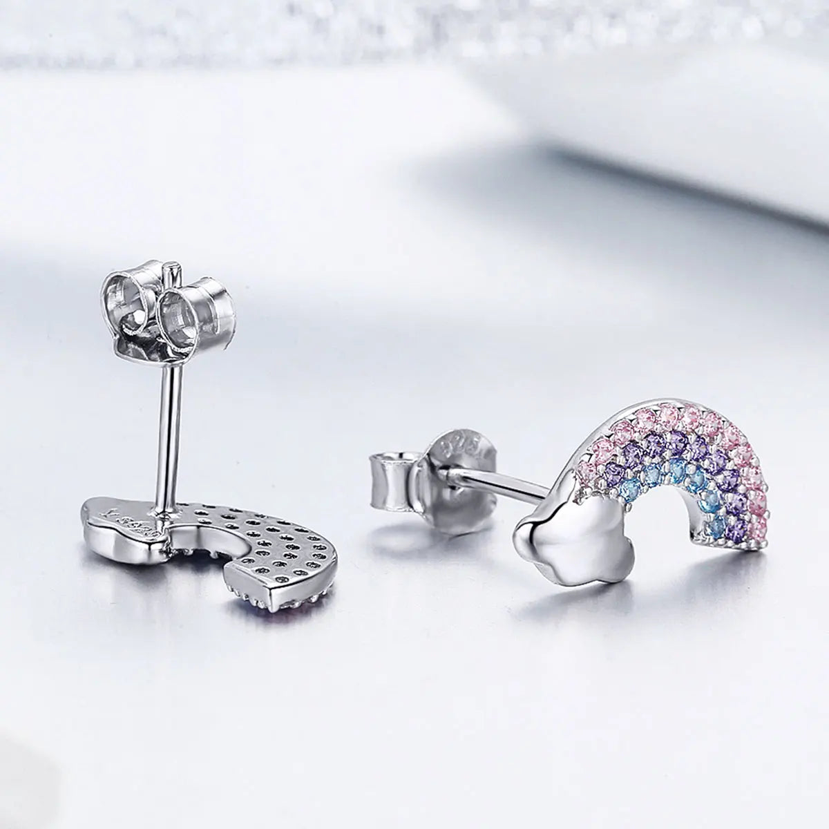 Hot Selling 925 Sterling Silver Rainbow Zircon Lovely Ladies Rhodium Plated Stud Earring Jewelry