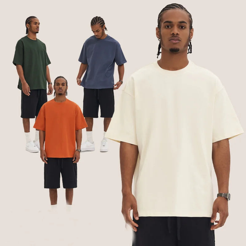 New Arrival Men's Oversized Hip Hop T-Shirt 100% Soft Cotton Knitted Dropped Shoulder with Custom Logo