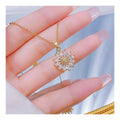 DAIHE Fashion New Titanium Steel Zircon Sun Flower Gold Pendant Necklace Women Clavicle Chain