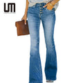Liu Ming Vintage Custom OEM Service Women Casual Fashion Skinny Denim Pants High Waist Button Flare Jeans
