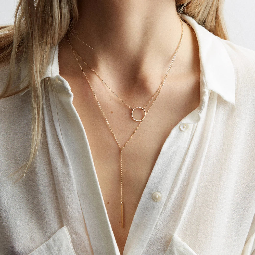 E-Manco Multi Layered Choker Necklace for Women Stainless Steel Necklace Women Statement Pendant Necklace Jewelry 2PCS