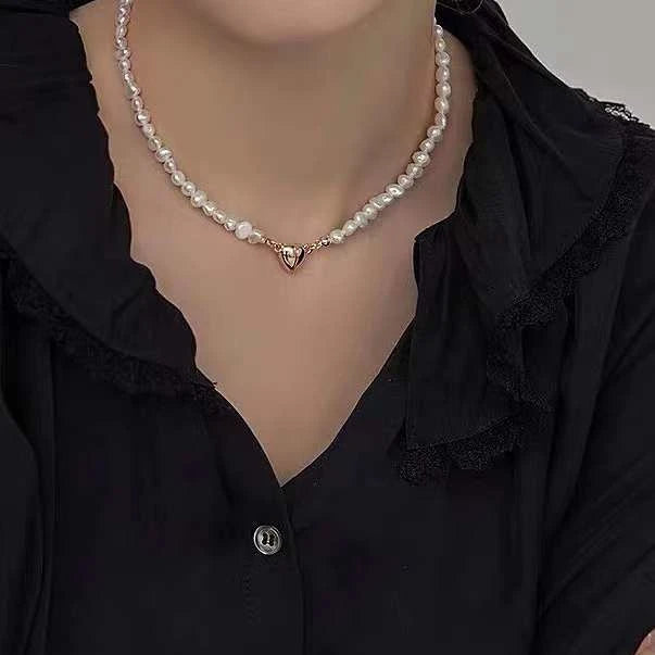 6-7MM Natural Baroque Freshwater Pearl Necklace with Magnet Buckle 40CM Natural Irregular Pearl Jewelry