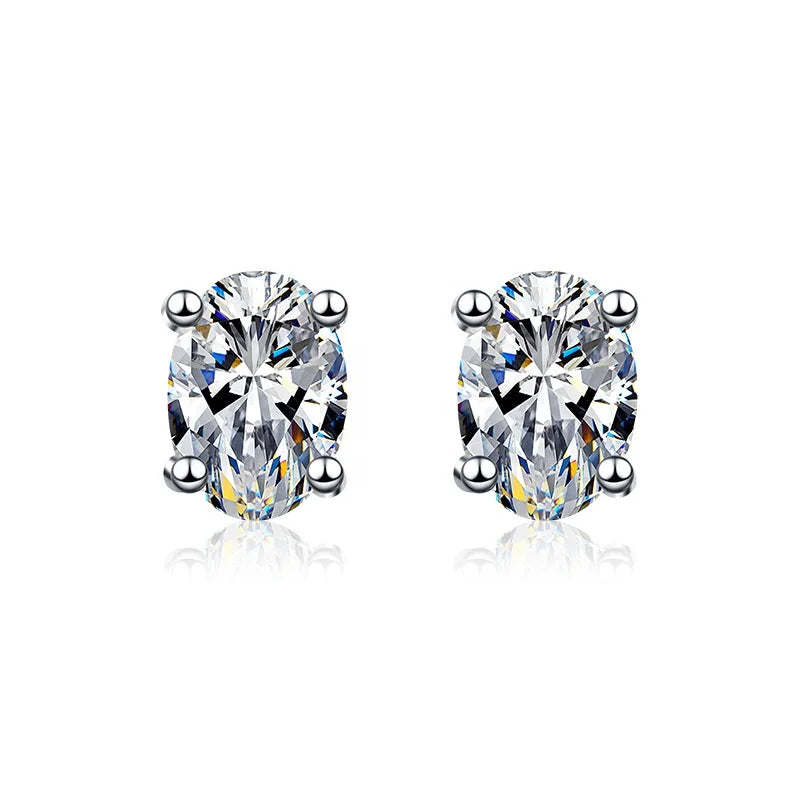Simple Style 925 Silver Plate Earrings Female Summer Sterling Silver Oval CuteMoissanite Diamond Ear Studs Women