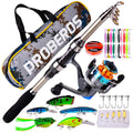 Fishing Rod Reel Combo Full Kit Telescopic Pole Set Spinning Line Lures Hooks and Carrier Bag Saltwater