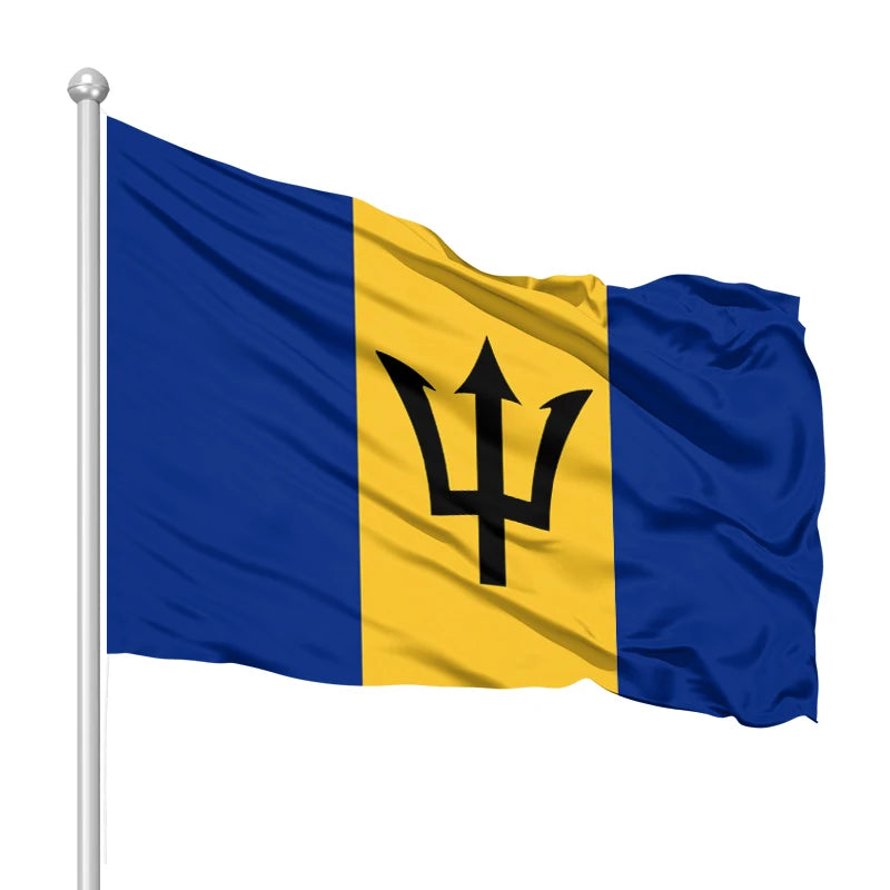 Flag of Barbados-Vivid Colors and Faded Proofs-Double Stitching-Malawi logo Polyester and Brass Buckle 3 X 5 Feet