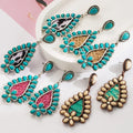 Boho Leopard Turquoise Euro-American Leather Dangle Earrings Jewelry with Exotic Print Handmade Statement Earrings