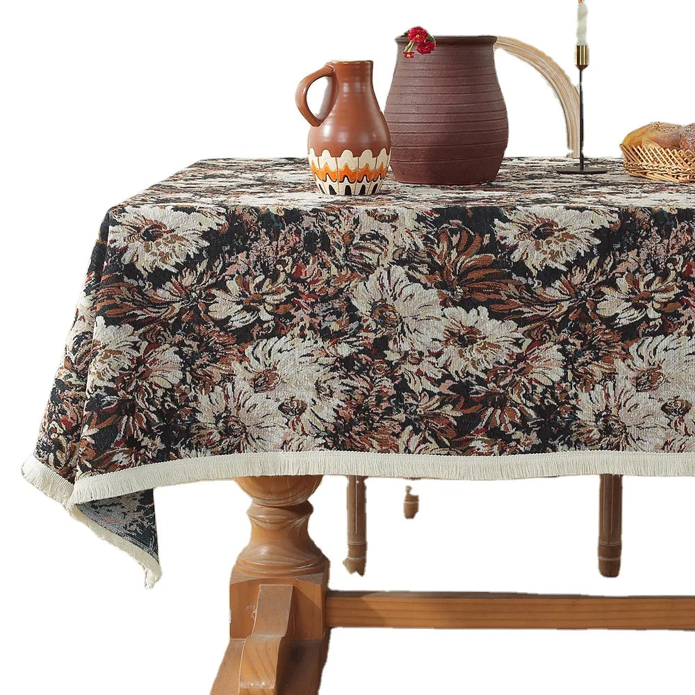 Modern Floral Custom Square Knitted Tablecloth with High-End Decor for Home Living Room and Wedding Banquet