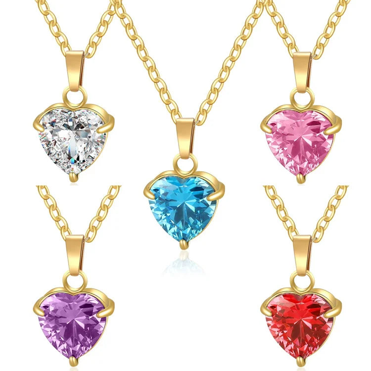 Jewelry Manufacturer Wholesale Stainless Steel Custom Colorful Heart Zircon Necklace