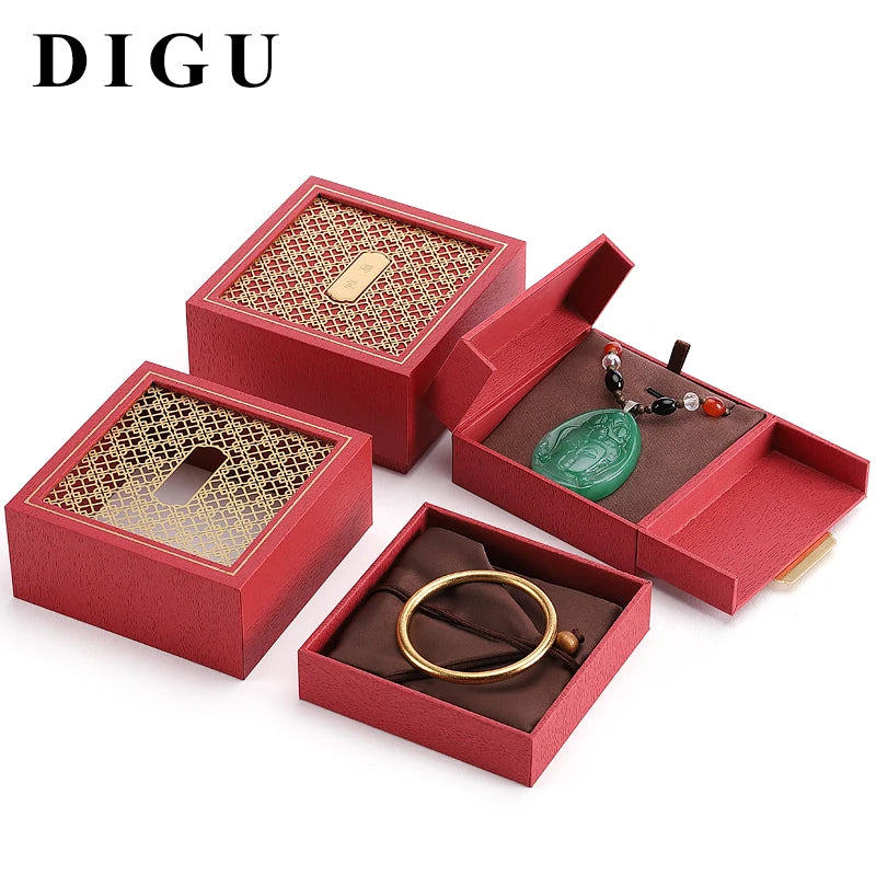 DIGU Handmade Chinese Style Jewelry Box Gold Silver Bracelet Box Jade Traditional Heritage Hollow Out Jewelry Box