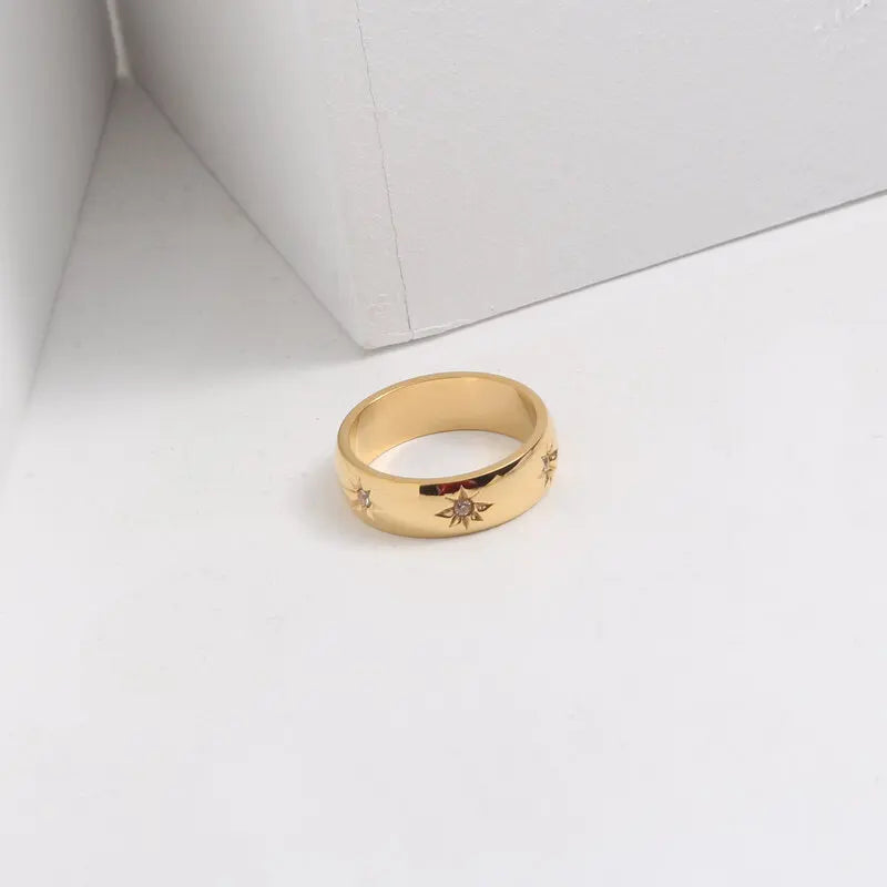 Non Tarnish Stainless Steel 18K Gold Plated Cz North Star Stacking Ring Jewelry for Women