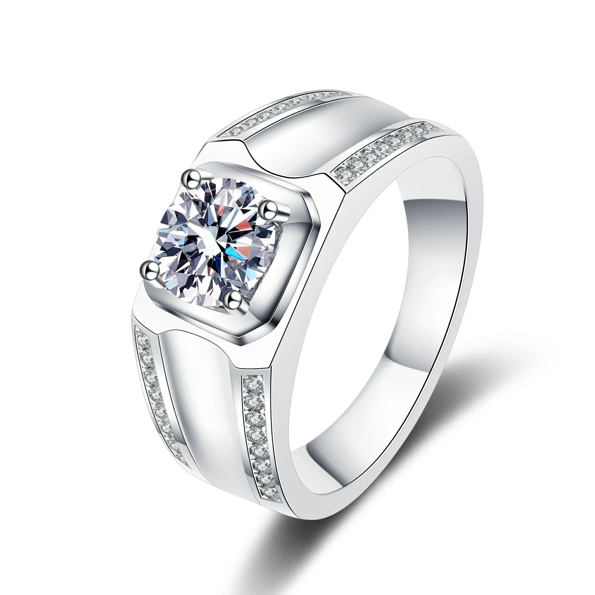 1 Carat Luxury Hip Hop 925 Sterling Silver Sparkling Gemstone Party Moissanite Rings Engagement Ring for Men