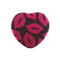 Mini Heart-shaped Double-sided Folding PU Leather Makeup Mirror with Lips Pattern