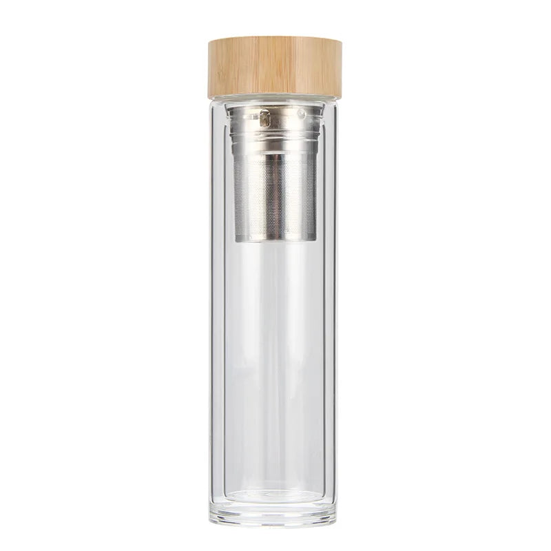 Mothers Day Gifts Private Label Printed with Factory Prices Bamboo Lid Water Bottle Tea Infuser Glass Water Bottle
