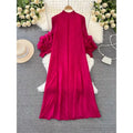 Boutique Wholesale 2024 Summer New Fashionable Temperament Pleated Lantern Sleeves Stand Collar Loose A-line Women's Dress