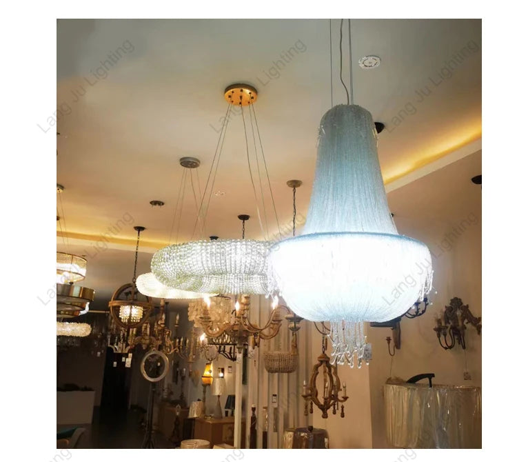 Factory Customizable Large Tassel Wedding Banquet Decoration Ceiling Chandelier Hotel Lobby Entrance Interior White Chandelier