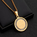 2021 New Design Fashion Stainless Steel Golden Silver Mantra Round Pendent Religious Totem Zircon Men's Necklace