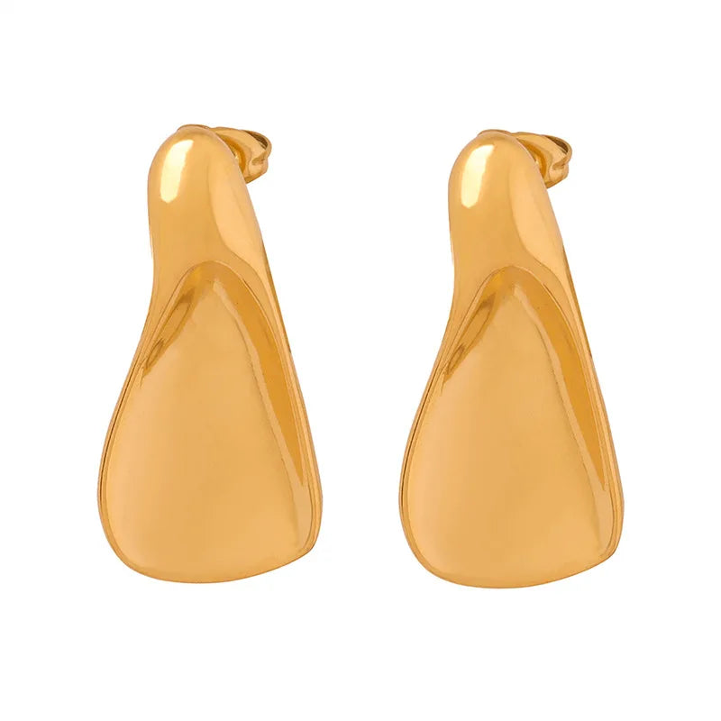 Retro Ins New Titanium Steel 18K Gold Plated Irregular Spoon Earrings Wholesale Price Waterproof and Hypoallergenic