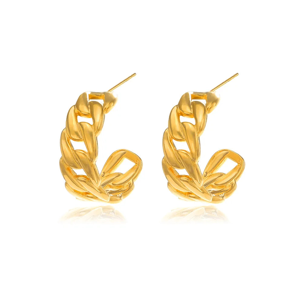 Ivanda 14K Gold-plated Chain Stitching C-shaped Earrings Women's Fashion Style Simple Trend All-match Stainless Steel Earrings