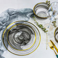 Elegant Foggy Smooky Gray White Gold Rimmed Dinner Serving Dishes Round Glass Charger Plate Set Tableware Plates Dinnerware Sets