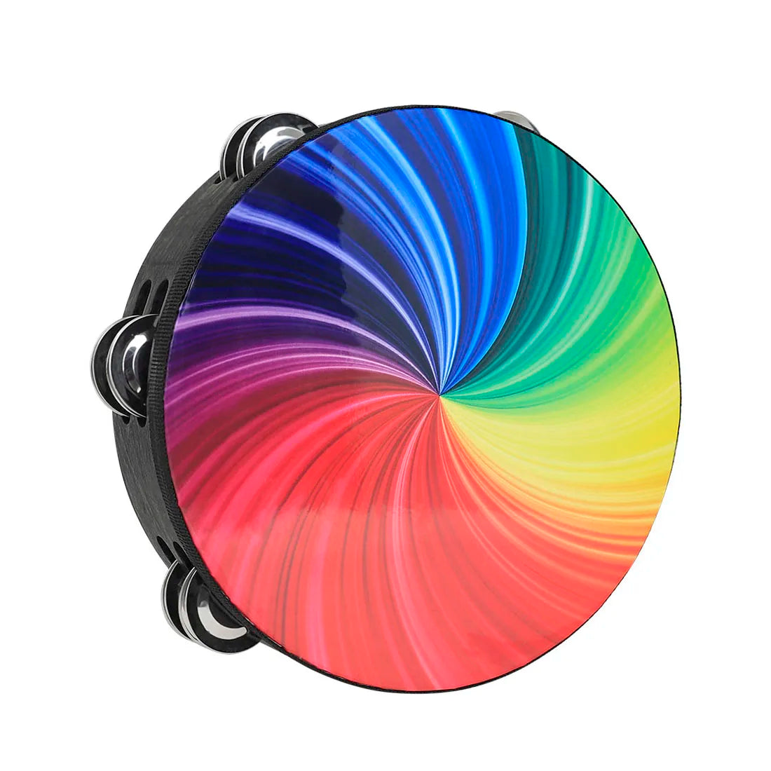 8 Inch Rainbow Tambourine Wooden Handbell Early Education Percussion Instrument with Double Row Jingles for Children Boys Girls