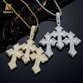 NUOYA Iced Out Hip Hop Jewelry Crystal Custom Three Cross Pendant Big Size Shiny Baguette Diamond Charm Cross Pendant