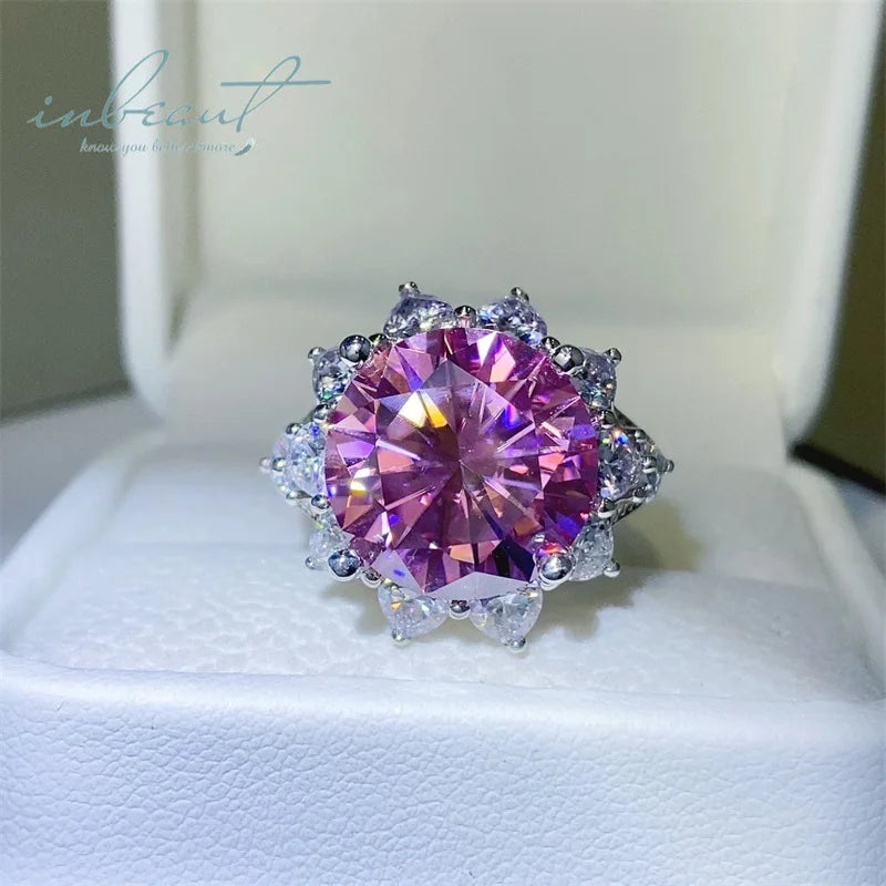 Silver 925 Original 10 Carat Brilliant Cut Diamond Test Past Pink Moissanite Romantic Wedding Blossom Ring Gemstone Jewelry