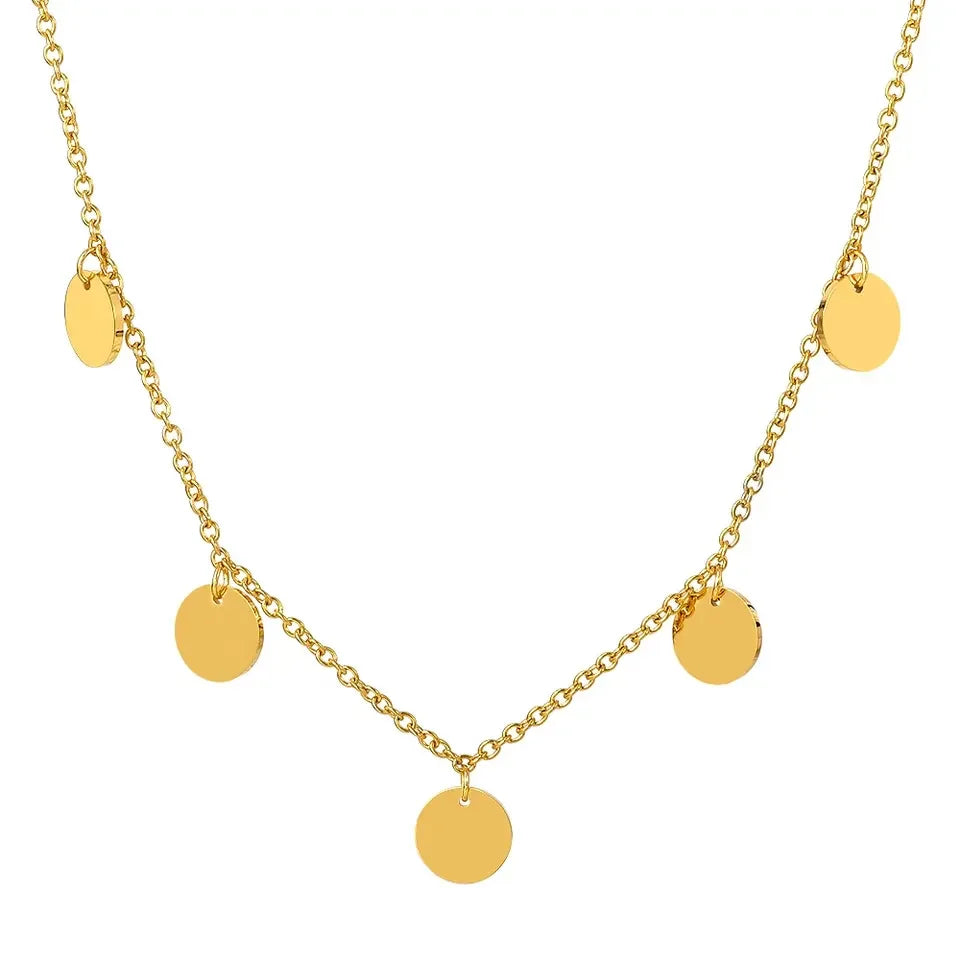 Stock Jewelry 18K Gold Stainless Steel Circle Charm Multi Disc Choker Necklace for Women