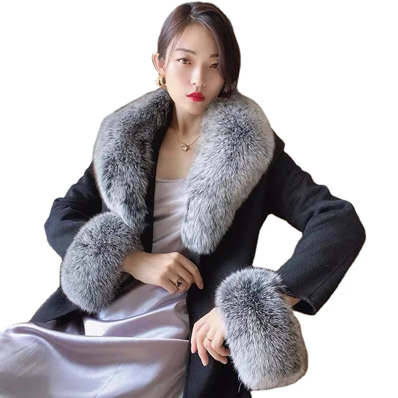 MWfur Custom Made Fur One Set Detachable Fox Fur Collar Scarf and Cuffs for Coat