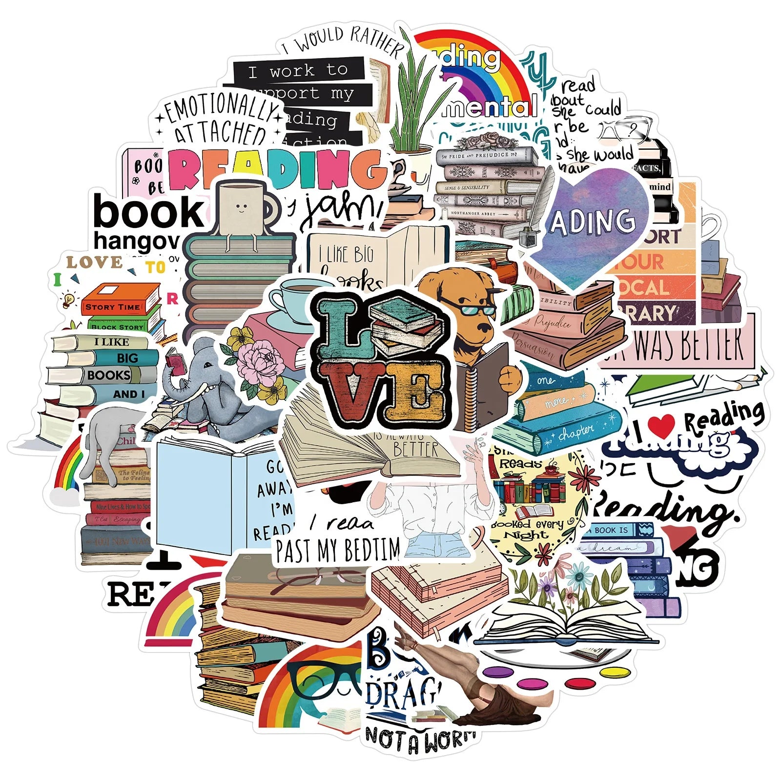 50Pcs Casual Reading Learning Book Graffiti Sticker for Girl Student Diy Paper Decal Phone Bottle Laptop Washi Stickers