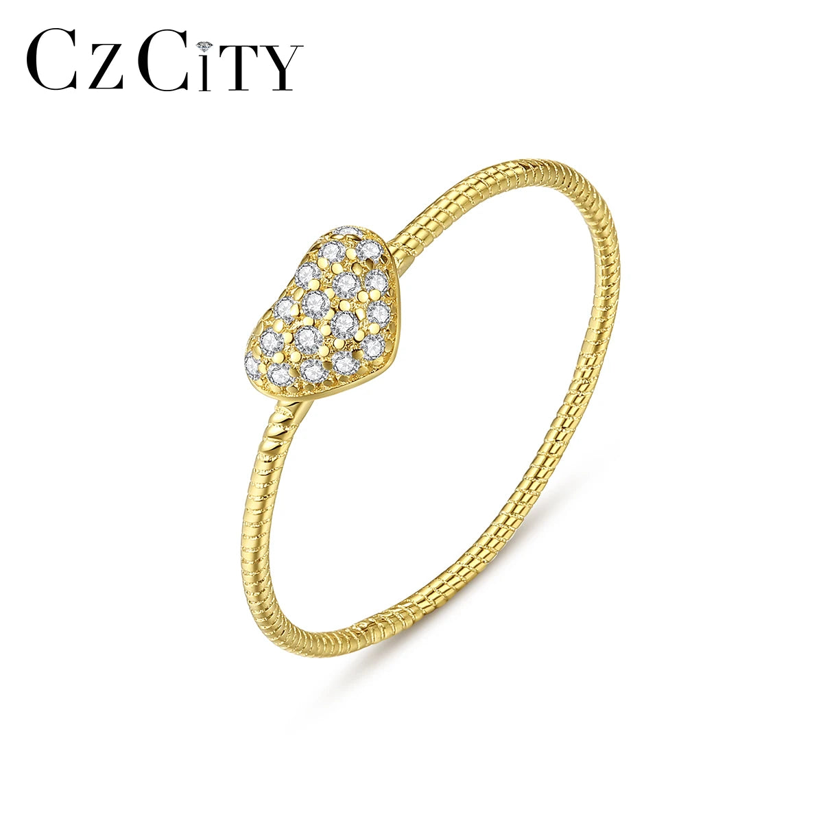 CZCITY Bling 925 Silver Jewelry Sterling Woman Pave Micro New Fashion Zircon Heart Turkish Gold Cute Ring