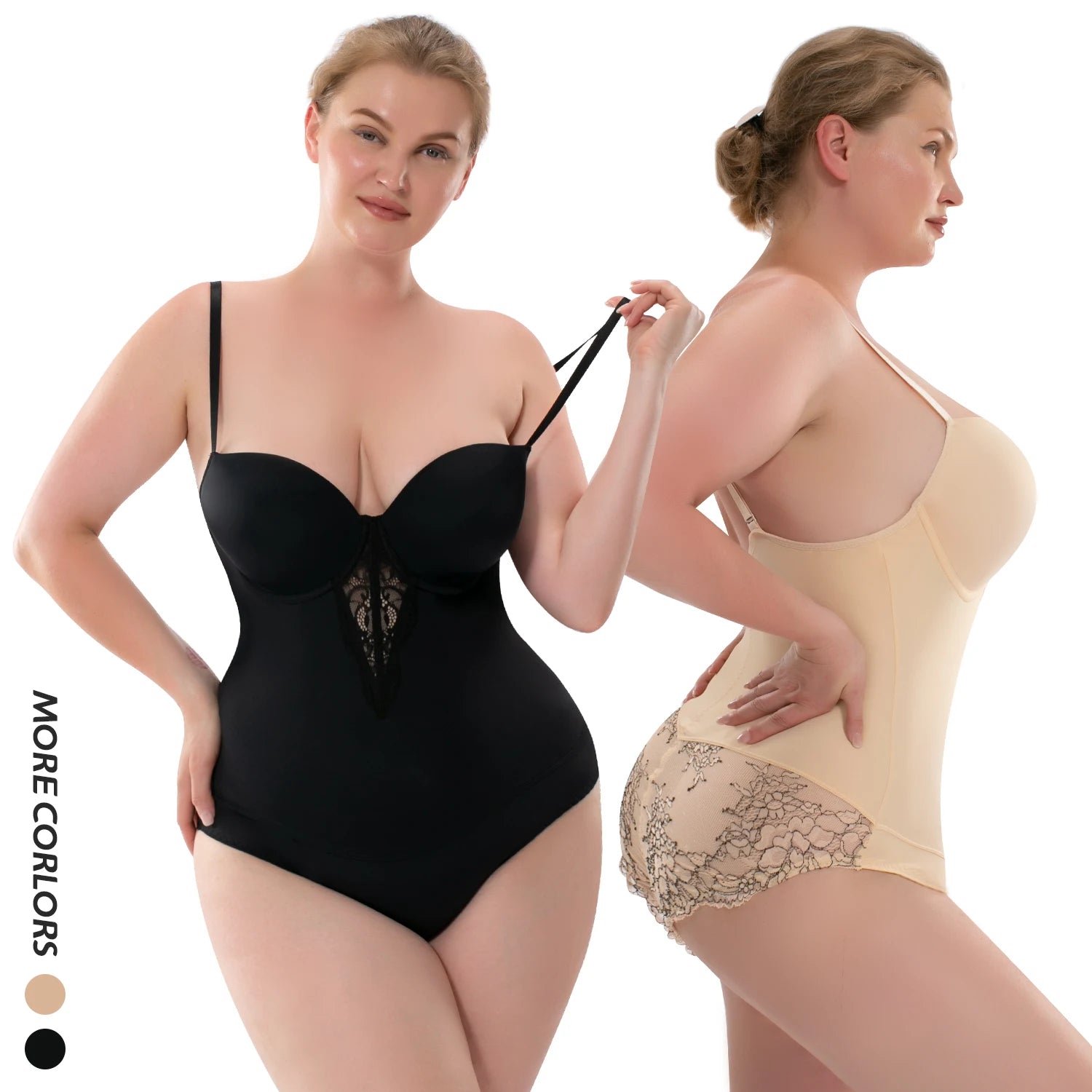 Women's Shapewear Bodysuit with Padded Underwire Bra Hollow Out Decoration Tummy Control Waist Trainer Control Panties