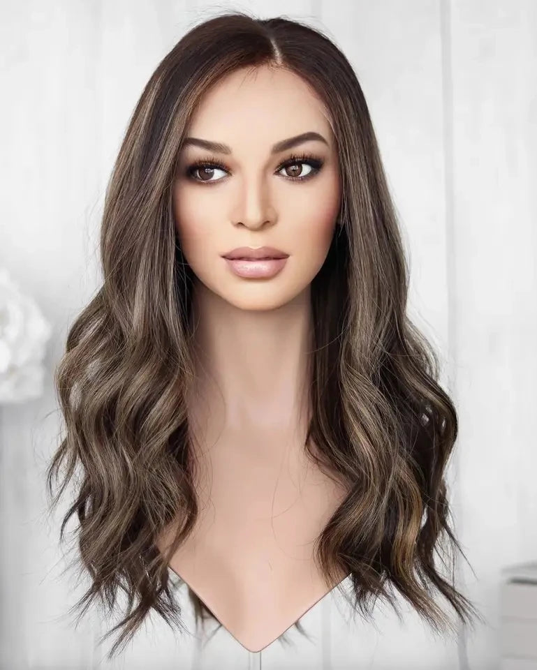 Great Quality Grade 12A Human Hair Highlights Brown Color Body Wave Jewish Kosher Wigs Human Hair Lace Front Wigs