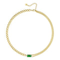 High Quality 18K Gold Plated Stainless Steel Rectangular Green Imitate Diamond Pendant Necklace P203116