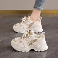 New Simple Ladies's Sports Shoes Thick Bottom Increase High Women's Casual Shoes Big Head Mesh Breathable Women's Walking Shoes