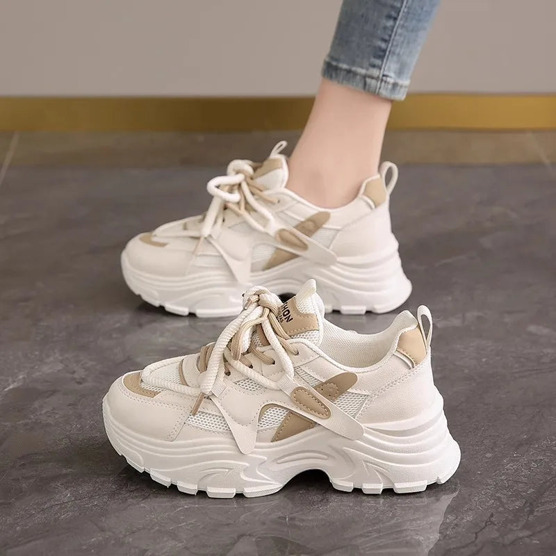 New Simple Ladies's Sports Shoes Thick Bottom Increase High Women's Casual Shoes Big Head Mesh Breathable Women's Walking Shoes