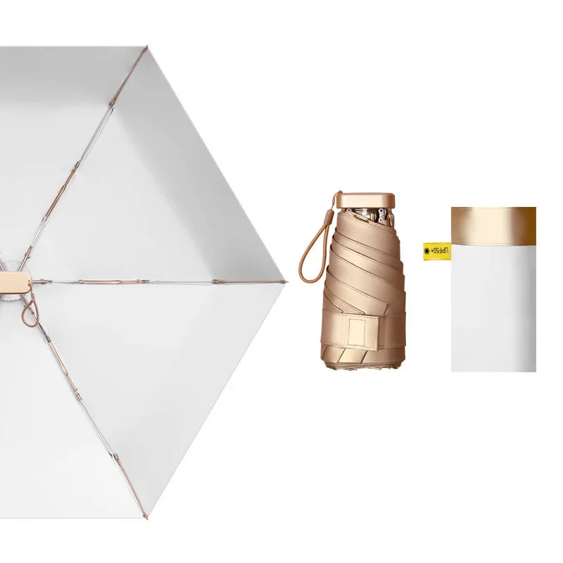 New High-quality Gold Glue Women's Pocket Mini Umbrella-Business Gifts Manual Opening Minimalist Design Steel Frame Five-folding