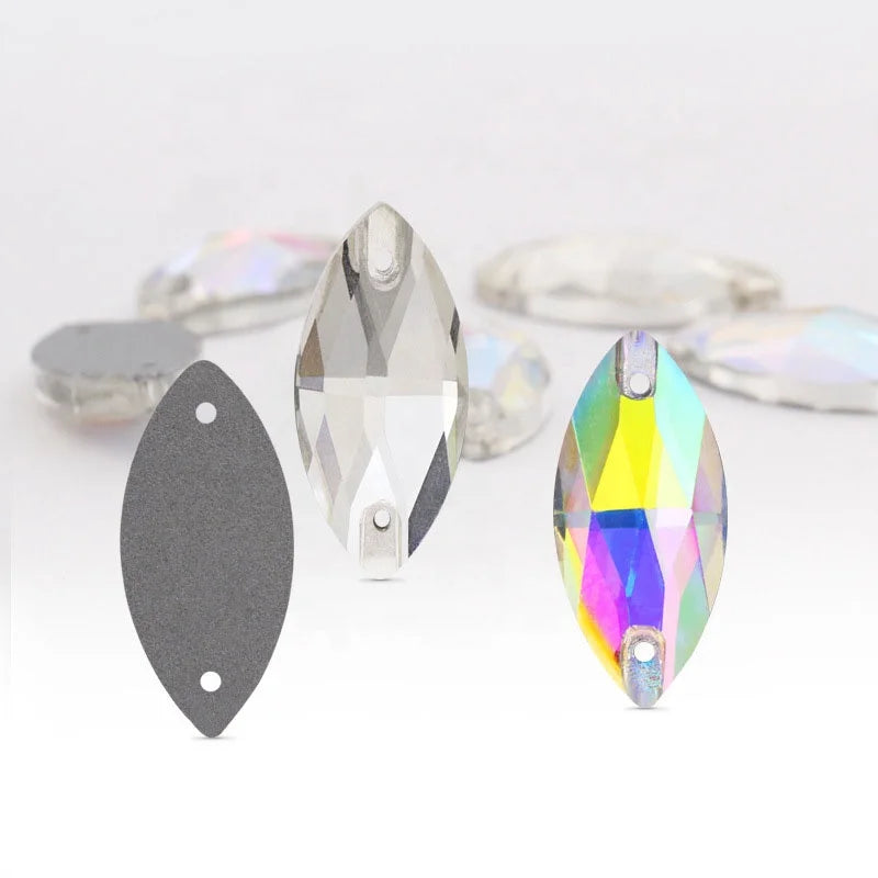 Wholesale AB Color 3D Horse Eye Shape Flatback Crystal Glass Rhinestone Loose Hand Sewn Rhinestones with Two Holes