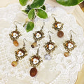 Exquisite Gold Plated Lace Diamond Pendant Earrings Retro Geometric Coffee Bean Fruit Dangle Earring for Women Daily Jewelry