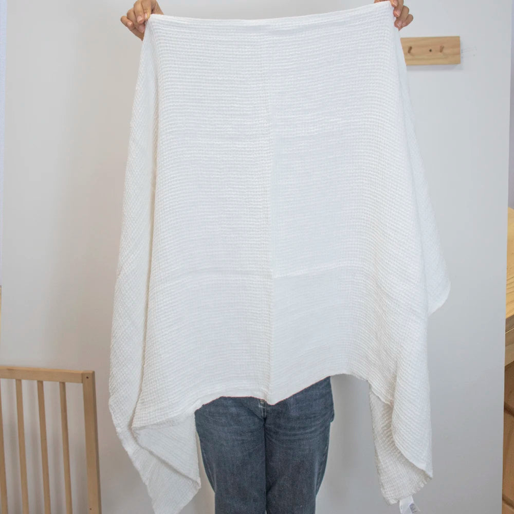American Super Soft Natural Quick-drying White Solid Color Handmade 70*140cm Thick Waffle Linen Bath Towel