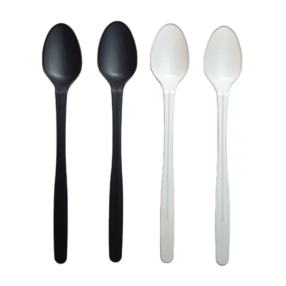 CPLA Disposable Fruit Milk Tea Spoon 21cm Long Handle Spoon Biodegradable PLA Yogurt Juice Stirring Spoon