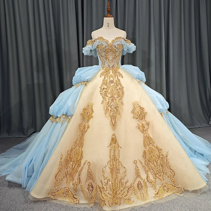 Jancember DY6608 Chic Contrast Color Golden Sweetheart Party 15 Quinceanera Dresses