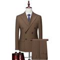 Men's BrownTwo-Button 2-Piece Stripe Double Breasted Business Style With V-Neck Collar Closure Bridegroom Bestman Suit 9112